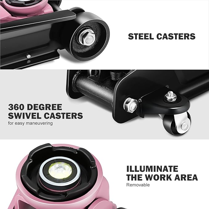 DNA Motoring Low Profile Hydraulic Trolley Service/Floor Jack, 2.5 Ton (5500 lbs) Capacity, Lifting Range 3.35"-15.16",Pink, TOOLS-00676-PK