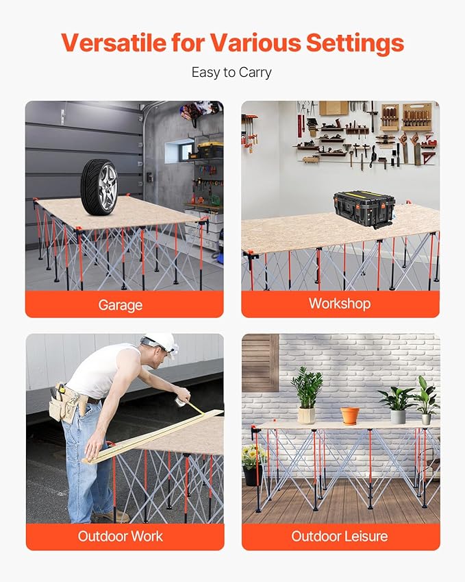 VEVOR Portable Folding Workstand, 8.05 x 4.13 ft Collapsible Workbench, 6000 lbs Weight Capacity, No Assembly Foldable Work Stand with Storage Bag, Table Top NOT Included, for Garage Workshop Outdoor
