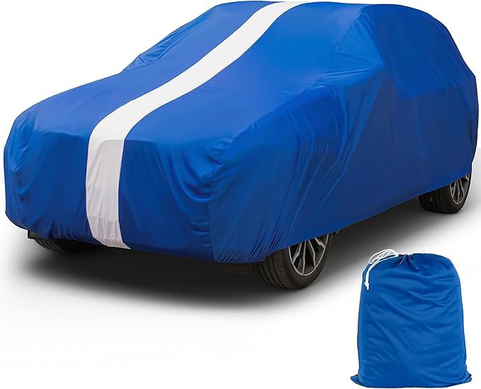 Favoto Indoor Car Cover Soft Stretch Dustproof SUV Cover for Automobiles Universal Fit 188-198 Inch Full Car Cover Breathable with Storage Bag Inside Protection Auto Vehicle Cover (Blue-Upgraded)