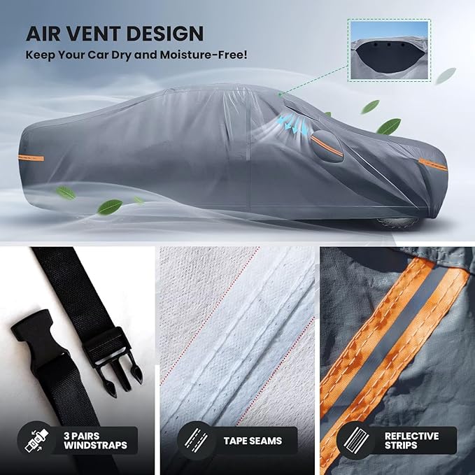 2026 Upgrade Car Cover Waterproof All Weather, Heavy Duty Full Exterior Cover Universal Fit Coupe Pontiac Firebird/Trans Am, Chevy Malibu/Chevelle, Dodge Charger, Hyundai Genesis, Jaguar XJ etc.