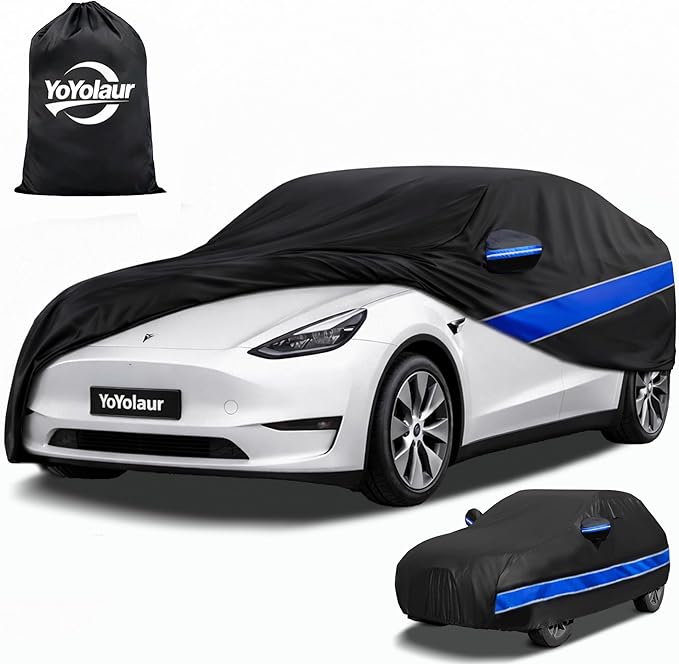 Car Cover Custom Fit Model Y,10-Layer Car Cover Waterproof All Weather,Full Exterior Cover with Cotton Lining,Sun Rain UV Dust Snow Protection with Door Zipper,Fit for Model Y 2020-2025