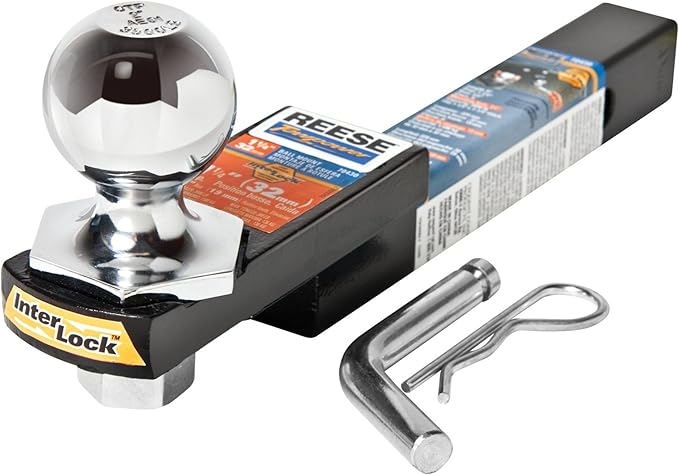 Reese Towpower 7043000 Interlock Trailer Hitch Ball Mount Starter Kit, Fits 1-1/4 Inch Square Receiver, 1.25 Inch Drop, 3,500 lbs. Capacity, Includes 2 Inch Trailer Ball and Pin & Clip