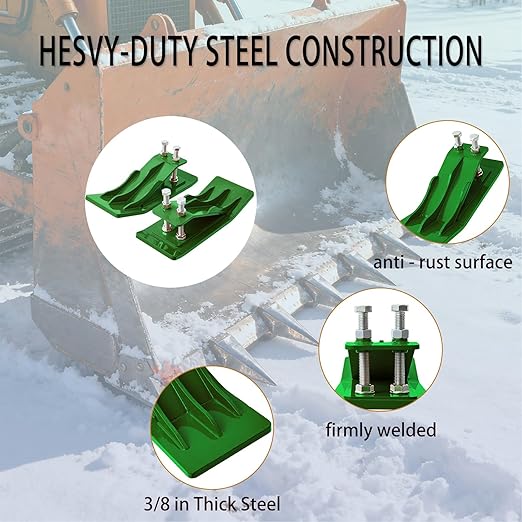 Upgraded 2Pcs Tractor Bucket Edge Protector Green, Tractor Bucket Attachment Skid Steer Attachments with Upgraded 10mm Steel & Dual Bolt Lock for Snow Debris Removal