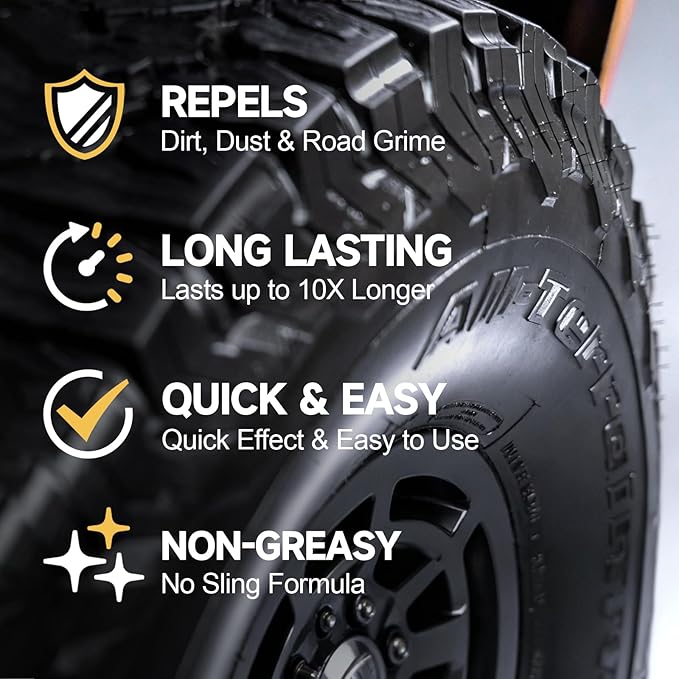 Ceramic Tire Shine Spray — High-Gloss Wet Look Tire Coating with Ultra-Dense Nylon Brush Applicator, UV Protection, Long-Lasting Shine for Car Truck RV Motorcycle (3.4 Fl Oz)