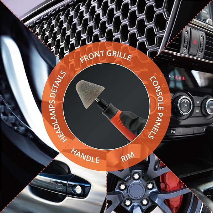 SPTA Gray Light Cut & Finish Pad with 1/8" Shank, 5Pcs Gray Flexible Shaft Cone Polishing Pad Set,Mini Car Detailing Pads for Small Area for Flexible Shaft & Drill Attachment -PT191-5