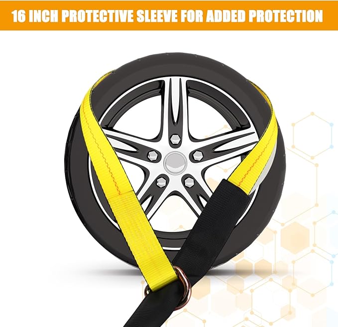 8 Pack Lasso Tow Truck Straps with D Ring 11, 000 Lbs Break Strength D Ring Auto Tie Down Wheel Lift Trailer Strap for Hauling Utv SUV Wrecker Rollback (2" X 8ft,Yellow)
