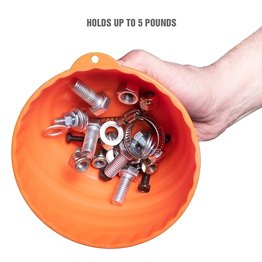 OEMTOOLS 25332 Orange Magnetic Nut Cup, Curved Magnetic Parts Tray Holds Up to 5 Pounds, Attaches To Metal Surfaces, Multi-Use Nuts And Bolts Organizer Made From Durable ABS Plastic