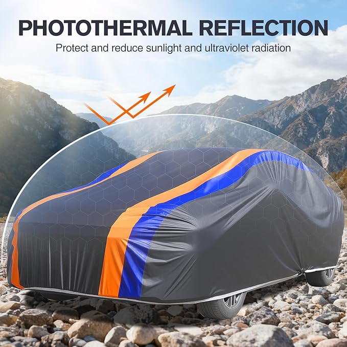 DINGHAO Car Cover Waterproof All Weather with Hot Stitching for Automobiles,6 Layers Outdoor Full Exterior Cover Sun UV Rain Snow Wind Protection Fit for 193"(193 * 73 * 59 inch) Sedan