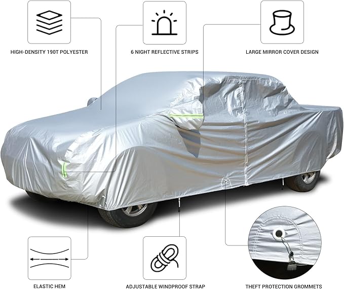 Tecoom Truck Cover Waterproof All Weather with Door Zipper & Lock, Breathable Light Shell Full Exterior UV Dust Protection, Fit for Chevy Silverado (Length Up to 252 Inches)