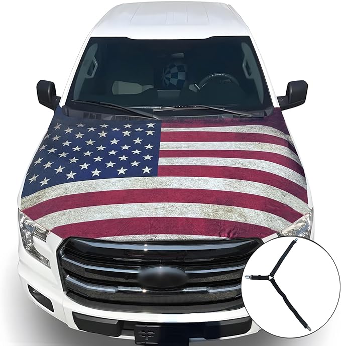 American Car Hood Cover - 59x51 in Car Hood Cover Flag Bonnet Banner with 2 Adjustable Triangular Fasteners, Universal Fit for Trucks, SUV, 250th Anniversary Flag