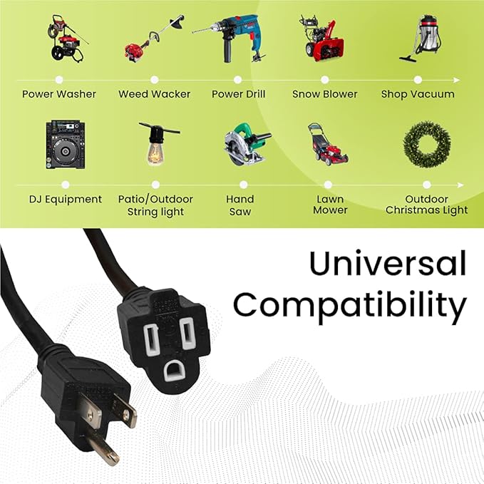 Go Green Power Inc. 16/3 25ft Black Outdoor Extension Cord - Reliable, Heavy Duty - Ideal for Outdoor Tools & Equipment - GG-13725BK