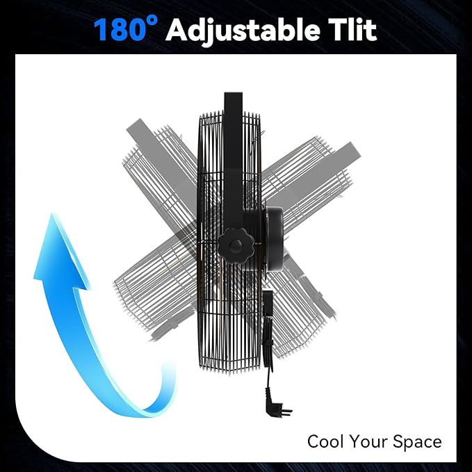 18 Inch High Velocity Wall Mounted Fan, 4580 CFM 3-Speed Metal Wall Fan with Sealed Motor, 180° Tilting Heavy Duty Industrial Fan for Patio, Garage, Barn & Gazebo, UL Listed