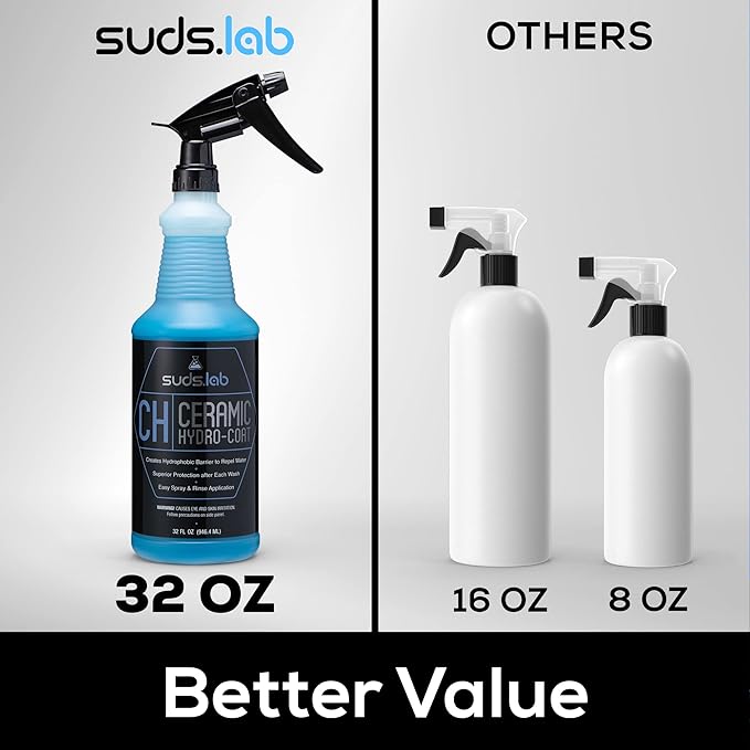 Suds Lab CH Ceramic Hydro-Coat, Hydrophobic Car Sealant, Water Activated Spray, Easy To Use Water and Dirt Repelling Finish Treatment For All Vehicles, High Gloss Spot Free Shine 32 oz.
