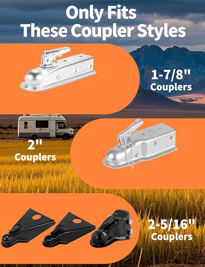 Heavy Duty Trailer Hitch Lock - Universal Fit 1-7/8",2" and 2-5/16" Couplers | Anti-Theft RV Trailer Tongue Lock for Truck Boat | Structural Steel Security Design (Orange)