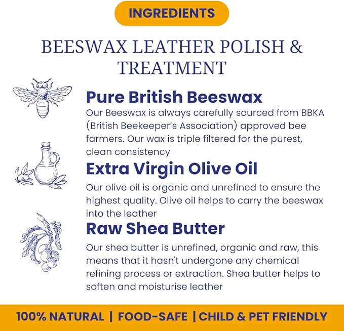 Beeswax Leather Conditioner Restorer & Polish - Hand Poured British Beeswax Balsam CLEANS SEALS and PROTECTS Handcrafted in Wales UK Rich Natural Leather Conditioner and Leather Restorer 3.50 Fl Oz