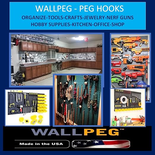 WallPeg Pegboard Kit - 4 Each 24"x16" Peg Board Panels - Made in USA - Mounted Size is 64" x 24" Pegboards Wall Organizer for Walls Home, Garage Tool Storage, Office Organization, Kitchen, Craft Room