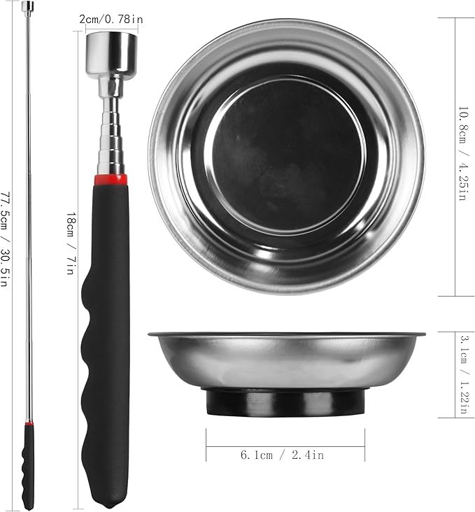 Telescoping Magnetic Pickup Tool Set Magnet on a Stick Pull Force Magnetic Storage Tray bowl Ideal Magnet Pickup Tool .Magnetic for Collect metal small items to prevent scattering