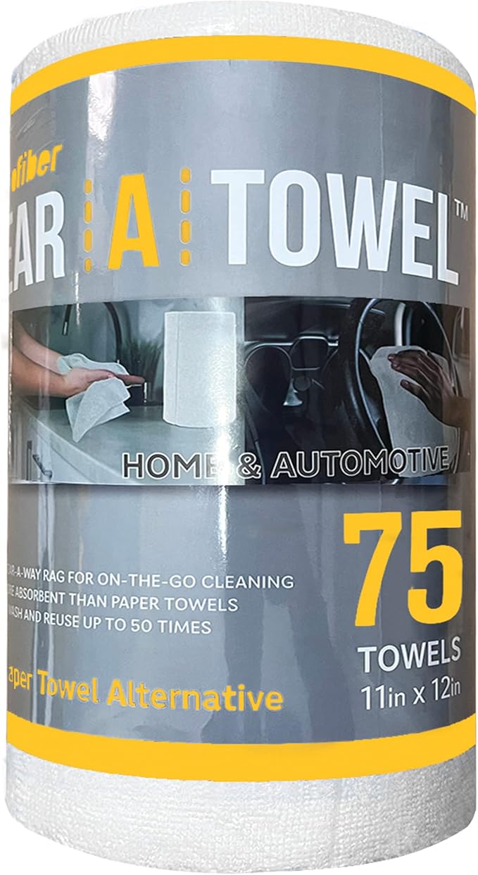 Eurow Microfiber Tear-A-Towel Cloth Roll, Reusable Paper Towel Alternative, Washable Up to 50 Times, Lint-Free, Streak-Free, for Kitchen, Auto, Home, Garage, Cleaning & Drying, 11"x12", 75-Pack, White