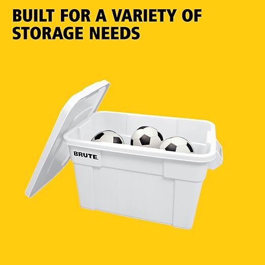 Rubbermaid Commercial Products BRUTE Tote Storage Bin with Lid, 20-Gallon, White, Rugged/Reusable Boxes for Garage/Moving/Camping/Basement Storage/Kitchen/Warehouse/Outdoor, Pack of 6