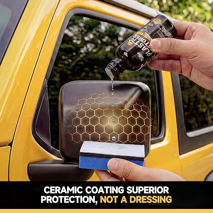 Plastic Restorer for Cars, Not a Dressing, Black Trim Restorer, Ceramic Crystal Coating Highly Concentrated, Lasting Up to 6 Months+ with UV Protection, Restore Automotive Exterior Protectant