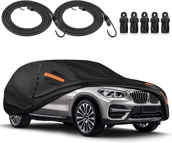 KEYOOG Car Cover Waterproof All Weather Fit for B-M-W X3 2011-2024, 600D Oxford Cloth Heavy Duty, Sun Hail Protector Seal Skin Outdoor Car Covers with Door Zipper/Cotton Lining, Black