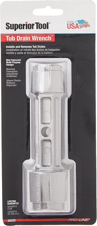 Superior Tool 06020 Tub Drain Wrench (Dumbell Wrench)-Dual Ended Drain Wrench that fits 3/8 or 1/2 Inch Ratchet Wrench