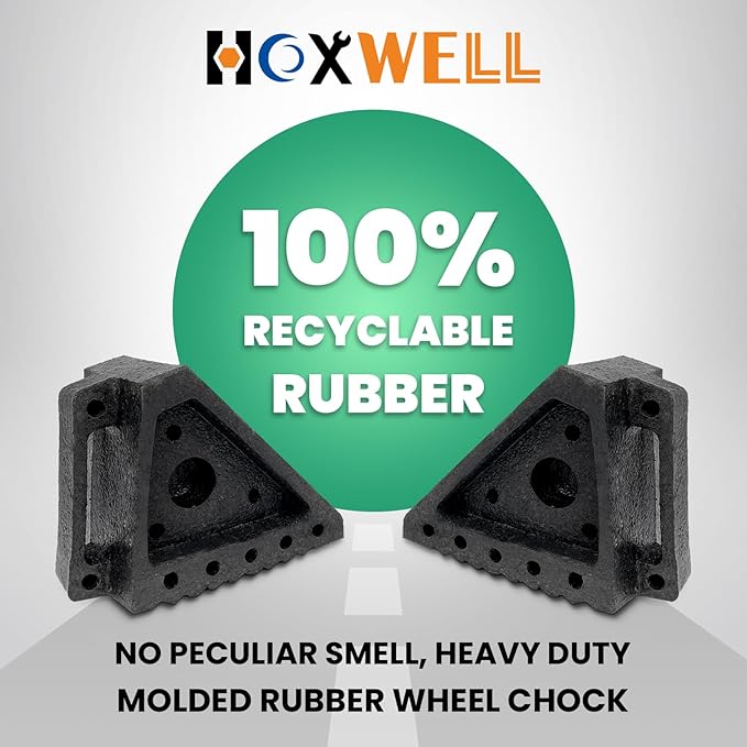 HOXWELL Solid Heavy Duty Recycled Rubber Wheel Chocks 4 Packs, Premium Wheel Stopper for Car, Travel Trailers, RV, Truck, and ATV, 100% Recycled, 7.8" x 4" x 5.9"