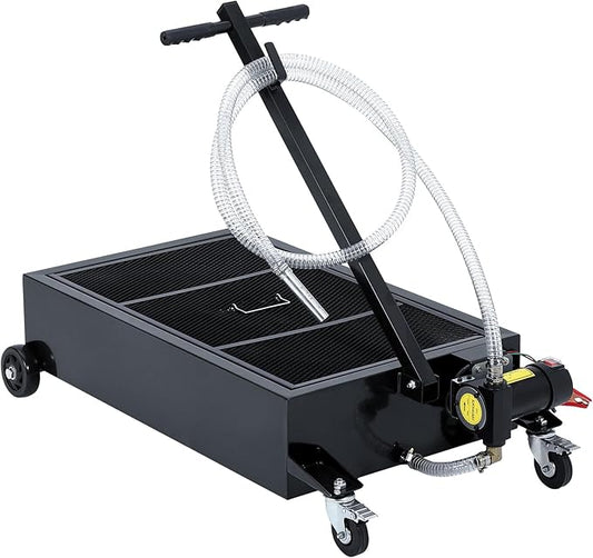 GarveeTech Low Profile Oil Drain Pan 12V, 20 gal Metal Oil Change Pan Cart with 180W Electric Pump, 8 ft Hose & Folding Handle for Cars, SUVs, Trucks, Buses, RVs, Black