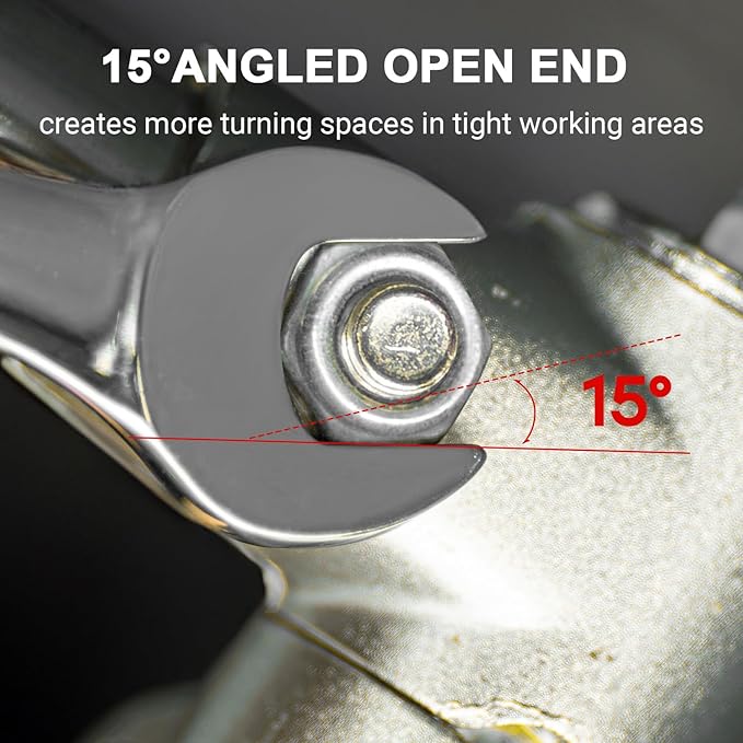 MAXPOWER 1" Combination Wrench, Industrial Grade – 12-Point Box End, Chrome Vanadium Steel, Off-Corner Design, 15° Offset - SAE