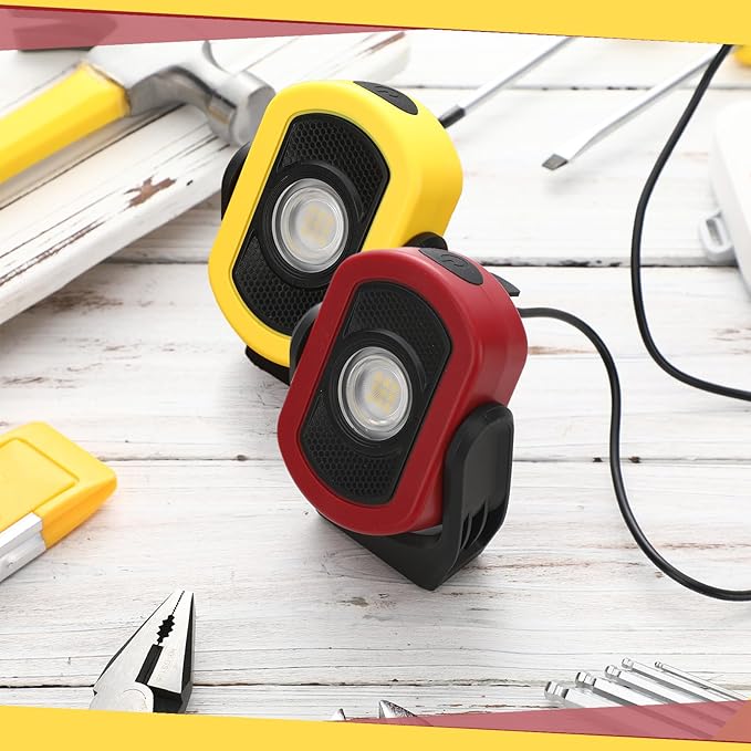 Retisee 2 Pack 780 Lumens Magnetic Work Light USB Rechargeable LED Flashlight Portable Inspection Light for Car Repair Emergency Lighting Mechanics Workshop (Red,Yellow-2PK)