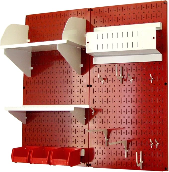 Wall Control Craft & Hobby Pegboard Organizer Storage Kit with Red Pegboard and White Accessories