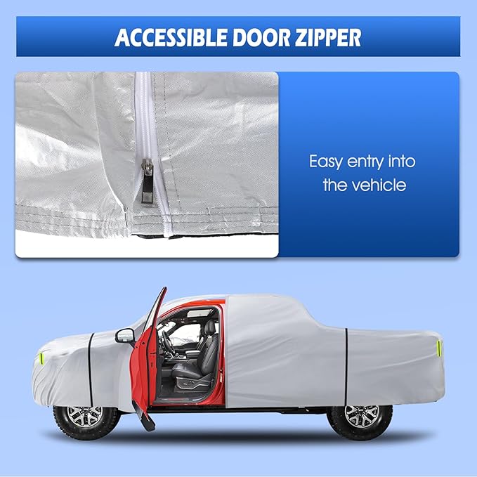 Truck Cover Waterproof All Weather, 6 Layers Pickup Cover Fit for Ford F150, Chevrolet Silverado, Gmc Sierra, Ram 1500, Tundra (T3 Fit Truck Length Up to 240 inch), Silver