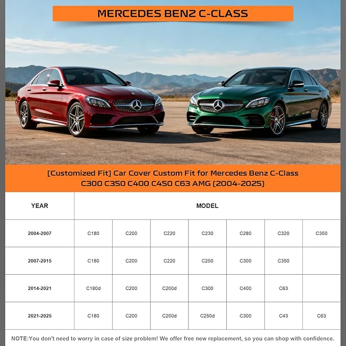 Kayme Mercedes Benz C Class Car Cover Waterproof All Weather, Custom Fit for C300 C350 C400 C450 C63 AMG (2004-2025), Gift with Tape/Towel, Outdoor Full Exterior Cover Rain Snow Sun UV Protection.