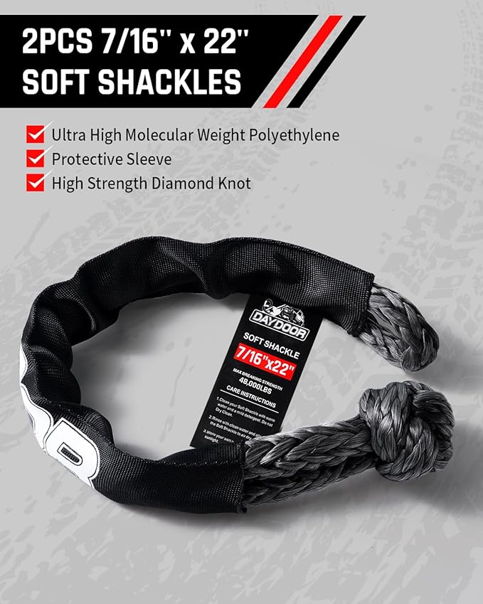 DAYDOOR Recovery Tow Rope Kit with 2 Soft Shackles, 7/16 Inch x 30 ft 31,200 Lbs UHMWPE Tow Strap, Synthetic Towing Rope Recovery Kit for ATV, UTV, SUV, Cars (Orange)