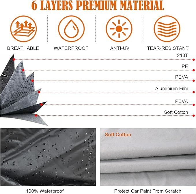 Waterproof Car Covers Replace for 2008-2025 Lexus RX350 RX450H RX500H, 6 Layers All Weather Custom-fit Car Covers with Zipper Door & Windproof Bands for Snow Rain Dust Hail Protection (RX)