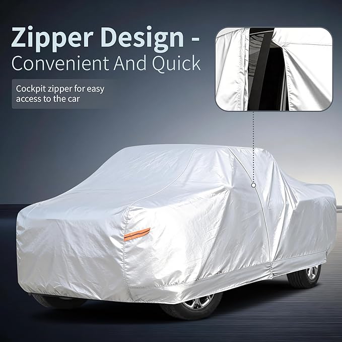 Car Cover Waterproof All-Weather,Heavy-Duty Outdoor Full Exterior Automobiles Snow Cover for Truck 251-262 inch,with Sun Visor,Anti-Scratch Cotton Lining & Zippered,Towel&Storage Bag