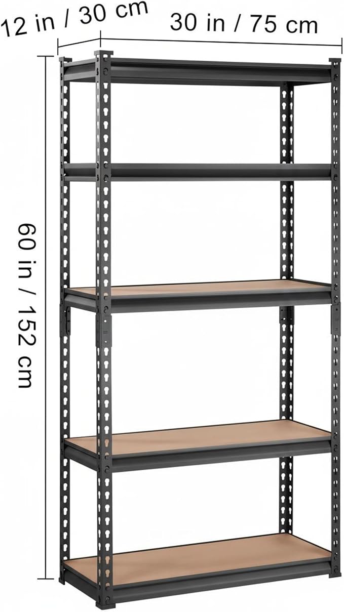 PeakPursuit Storage Shelving Unit, 5-Tier Adjustable Metal Storage Shelves, 30" L x 12" W x 60" H Heavy Duty Garage Storage Shelves for Kitchen Pantry Basement Bathroom Laundry