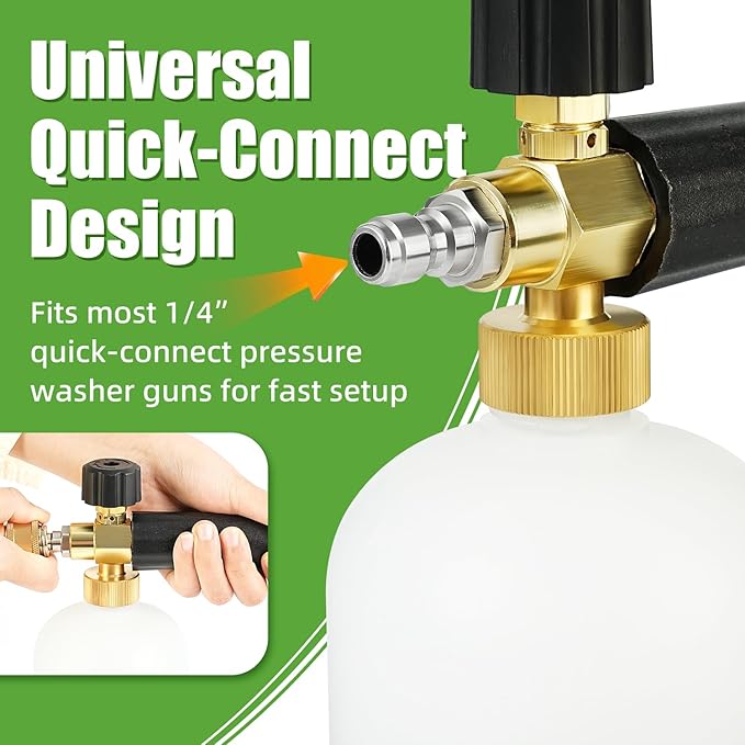 Foam Cannon for Pressure Washer- 1L Bottle Car Wash Foam Cannon Lance- Adjustable Pressure Washer Soap Dispenser for Car Washing- 1/4” QC Fitting