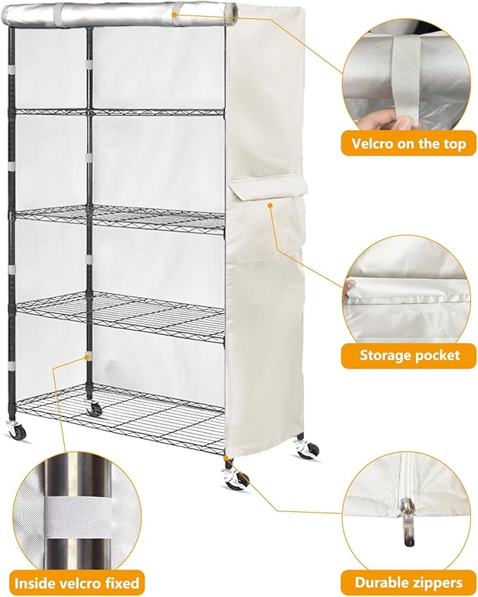 Heavy-Duty Waterproof Wire Shelf Cover, Garage Storage Shelving Protector, Universal Fit 36 x 18 x 72 Inch Rack Covers with 1" Tolerance (White)