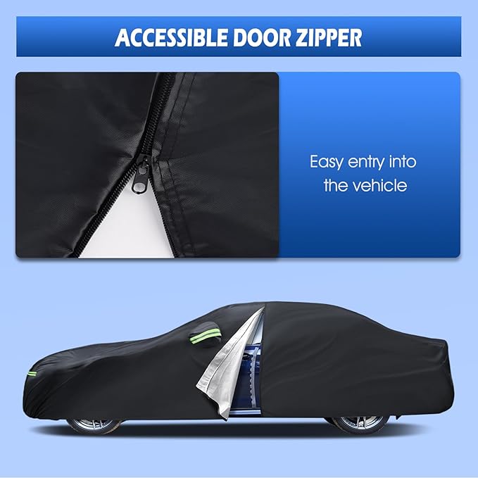 Car Cover Fit for BMW 5 Series 528i 530i 535i 540i M5 M550i M550 (2007-2026), Migaven Waterproof Full Exterior Cover Sun Rain Protection with Door Zipper, Black