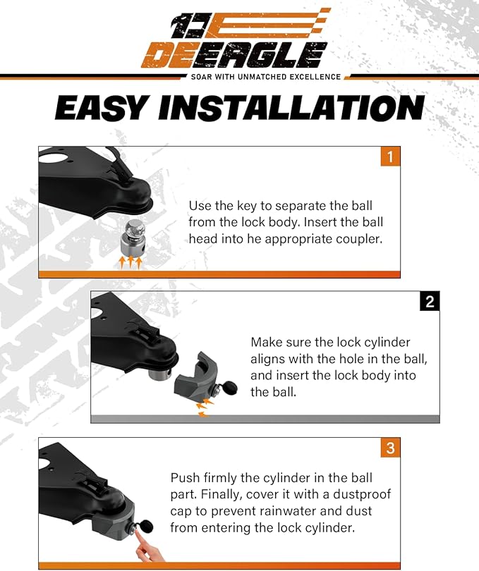 DEEAGLE Heavy Duty Trailer Coupler Lock, RV Trailer Locks Fits 2-5/16” Couplers, Anti-Theft Ball Hitch Lock, Grey