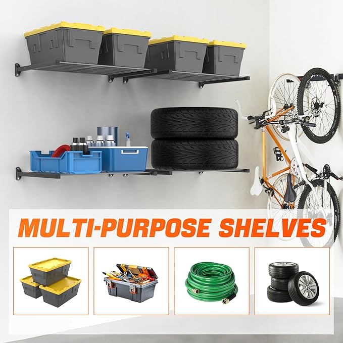 TORACK Wall Mounted 8 27-Gallon Totes Storage Rack(no Bins), Heavy-Duty Metal Bins Storage Shelf for Garage, Fits Standard Storage Tote, Space-Saving Bin Holder for Home, Basement & Workshop