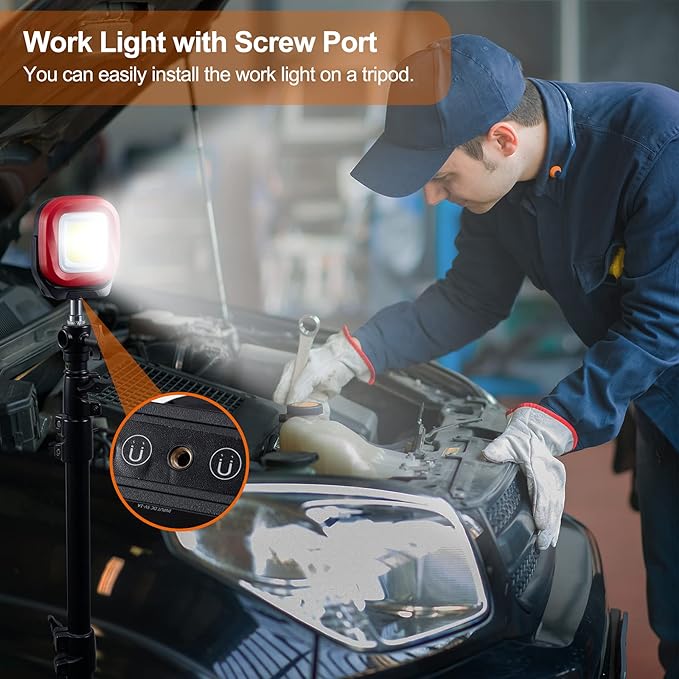 ORHOMELIFE COB LED Work Light, 42 LEDs 1000 Lumens Rechargeable Portable Magnetic Flashlight Inspection Light for Car Repair, Camping, Emergency & Job Site Lighting-2400mAh (1 PCS)