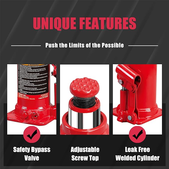 BIG RED T91003B Torin Hydraulic Welded Bottle Jack, 10 Ton (20,000 lb) Capacity, Red & T43202 Torin Steel Jack Stands: 3 Ton (6,000 lb) Capacity, Red, 2 Count (Pack of 1)