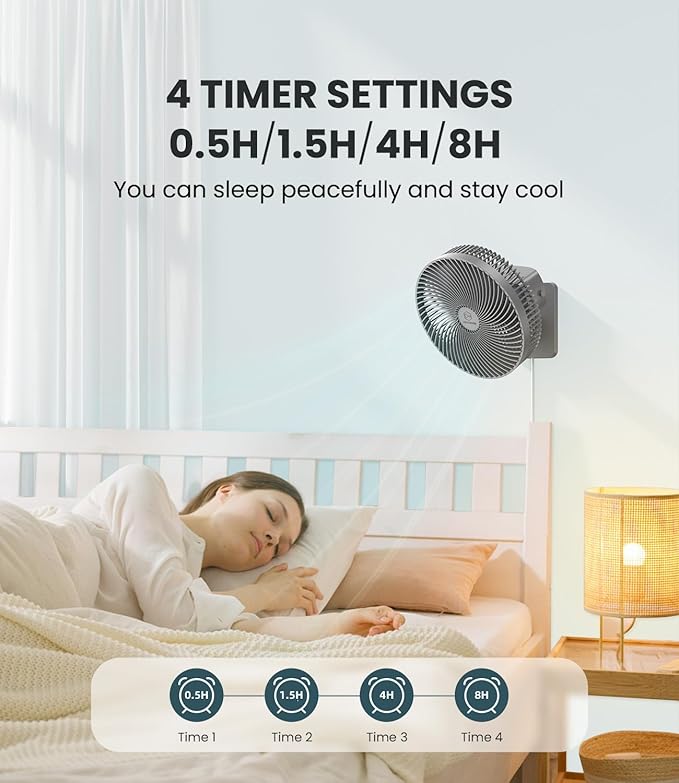 LEMOISTAR 10 Inch Wall Mounted Fan with Remote Control, 90° Oscillating, 4 Speeds, 4 Timer, Adjustable Tilt, 70 Inch Cord, Quiet, for Bedroom Garage RV Office Home Patio-Grey