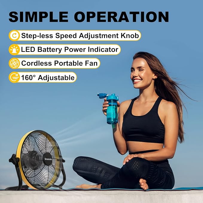 Large Battery Operated Outdoor Rechargeable Camping Fan Up to 30 Hours Battery Powered Floor Fan Cordless Outdoor Battery Fan, 2 Hours Fast Charging,16 inches