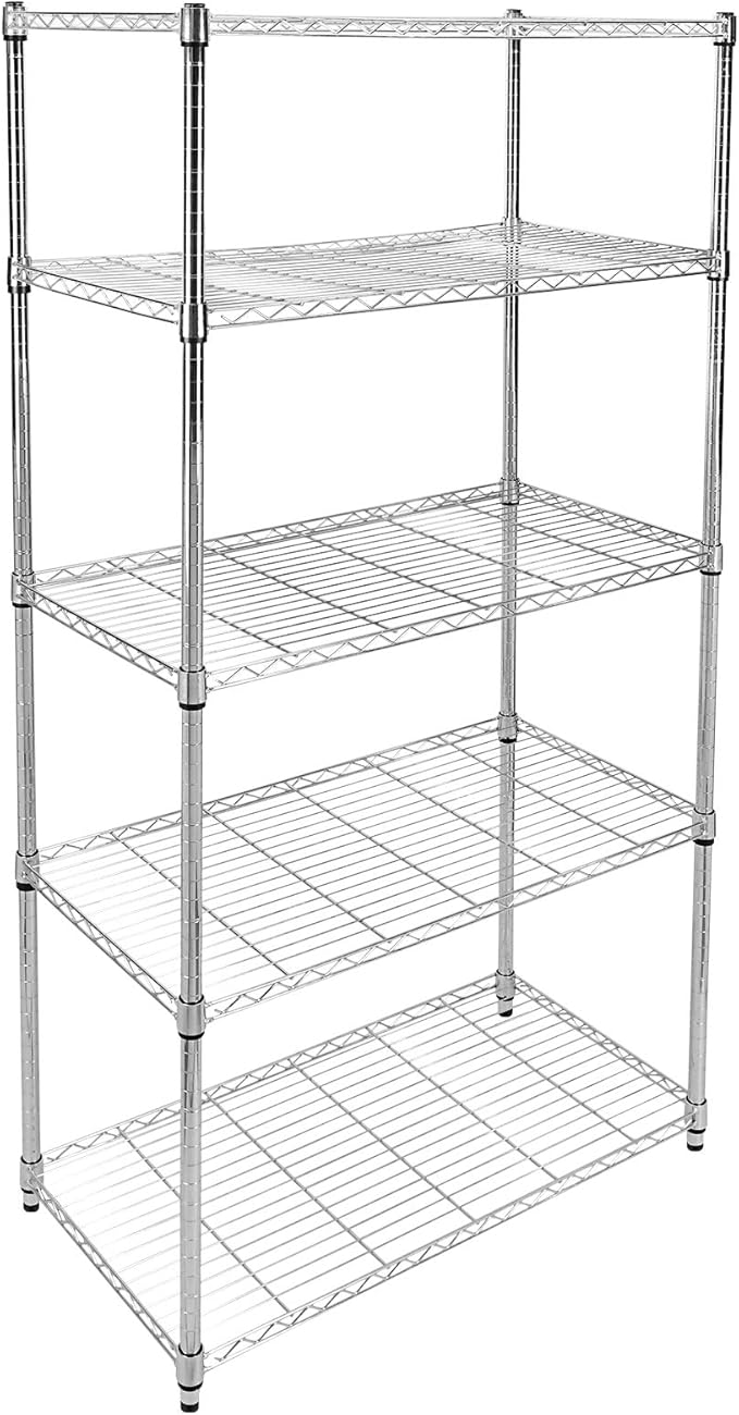 YSSOA Heavy Duty 5-Shelf Storage Shelves, 1750Lb Loading Capacity, 35.43" W x 17.72" D x 70.87" H Adjustable Shelving Unit with Wheels, Chrome