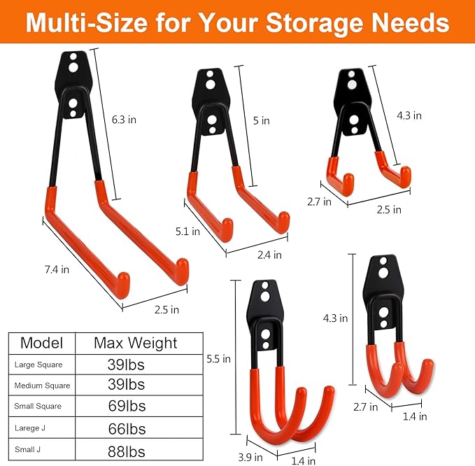 Dirza Garage Hooks 10 Pack Steel Garage Storage Utility Double Hooks, Heavy Duty Wall Mount Tool Hangers Organizers for Organizing Ladder, Power Tool,Bulk Items, Shovel, Ropes
