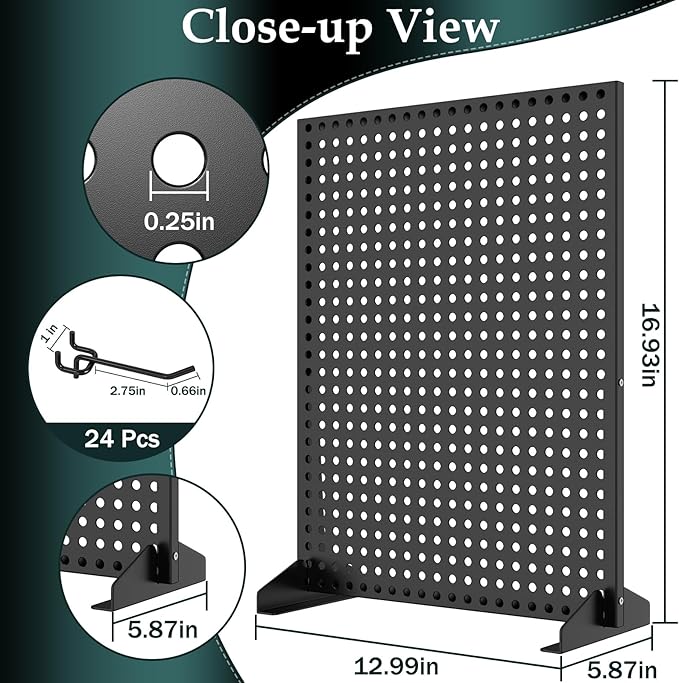 Peg Board Display Stand for Tabletop 13" × 17" 2Pcs Metal Standing Pegboard Display Stands with 24 Hooks Earring Jewelry Ornament Display Rack Organizer for Vendor Events Retail Store Craft Show