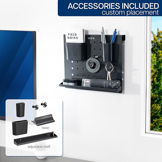 VIVO Steel Freestanding Desktop Pegboard, Cute 12 x 10 inch Peg Board with Accessories, Optional Wall Mounting, Black, PP-DK04F